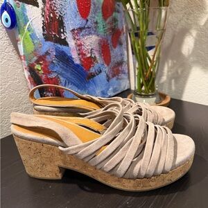 Coclico Strappy Suede Women's Taupe  Cork Wedge Sandals